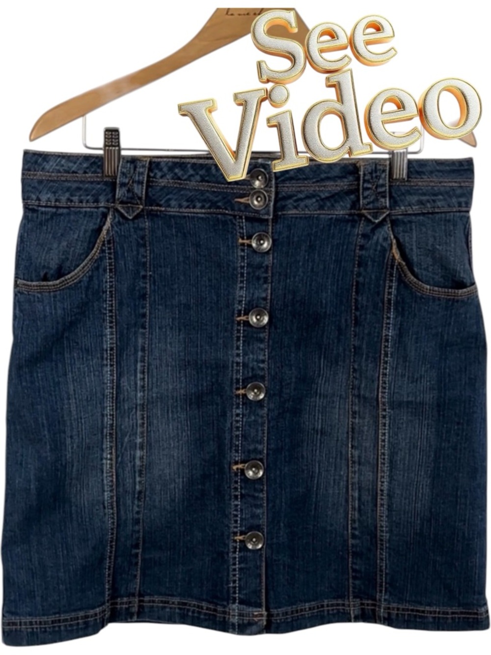 👛(ANY 2/$30) Vintage CONTRAST Denim Skirt 2 Front Pockets CHECK MEASUREMENTS